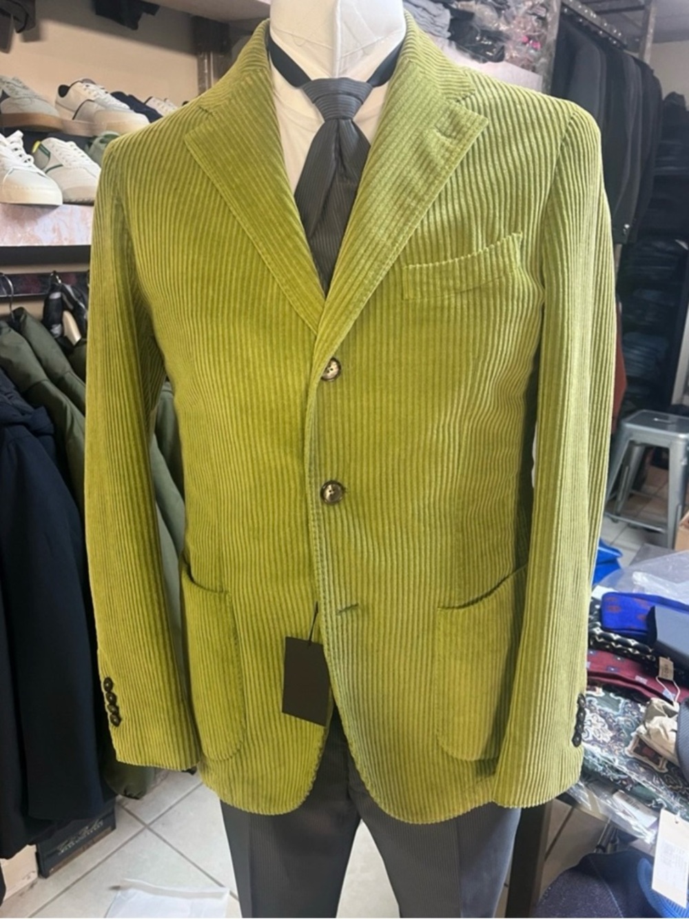 Axel’s Of Vail Colorado Corduroy Sport Coat Jacket Blazer Lime Green IT 52R Mens